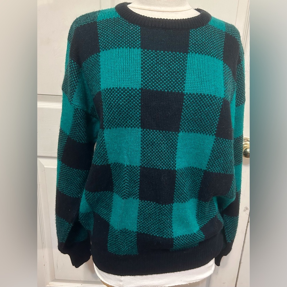 Brian MacNeil Plaid Crewneck Sweater - Black and Green large